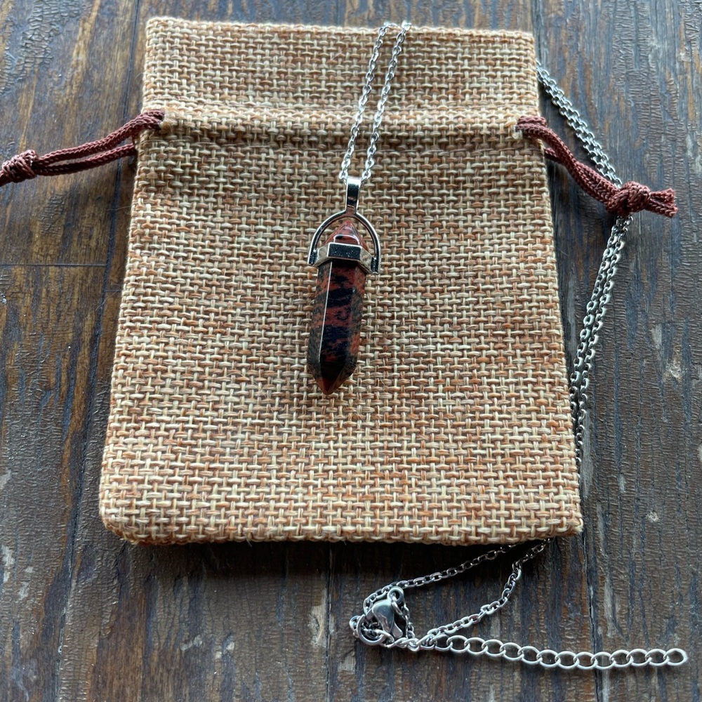 Mahogany Obsidian Point with Stainless Steel Chain Obsidian Necklace